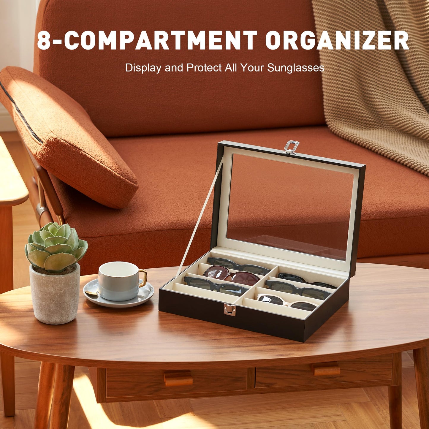 CO-Z Leather Multi Sunglasses Organizer Box for Women Men, Eyeglasses Eyewear Display Case, Sunglass Glasses Storage Box (8 Slot)