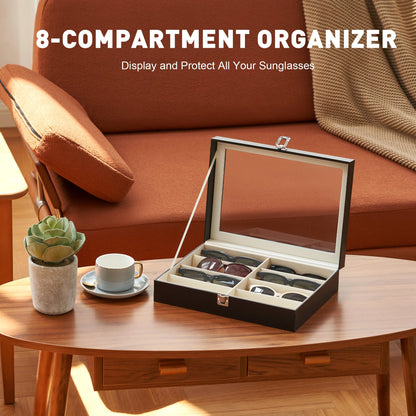 CO-Z Leather Multi Sunglasses Organizer Box for Women Men, Eyeglasses Eyewear Display Case, Sunglass Glasses Storage Box (8 Slot)