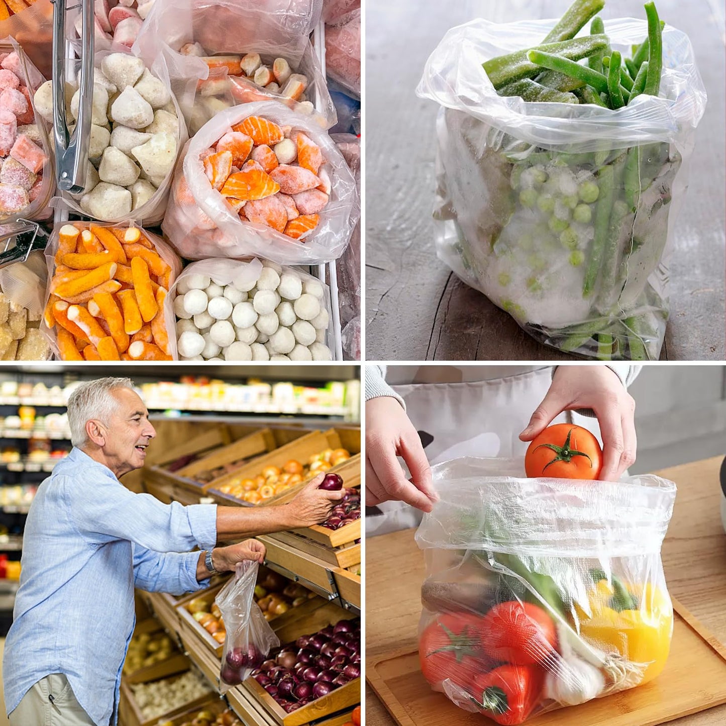 12" x 16" Clear Plastic Produce Bag on a Roll, Food Storage Bag for Vegetables, Bread, Fruits and Meat, Easy To Tear, Continuous - 350 Bags/Roll - [2 Rolls]