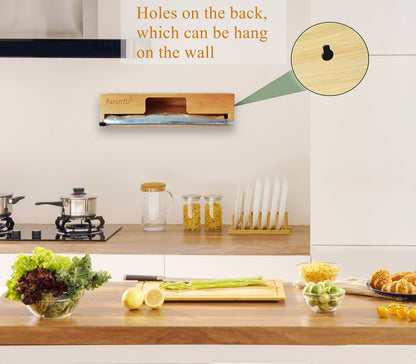 15 in Long Foil and Plastic Wrap Dispenser with Slide Cutter, Bamboo Kitchen roll Organizer Holder for 15’’roll,Compatible with Aluminum Foil, Parchment Paper,Wax Paper,Cling Film