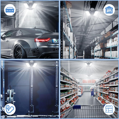 Aoretic LED Garage Lights Bulb-2 Pack Led Shop Light with 3 Deformable Panels, Basement Barn Light Garage Ceiling Lights, E26/E27 for Garage, Warehouse, Shop, Basement