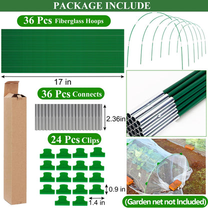 WYRJXYB Greenhouse Hoops Grow Tunnel 6 Sets of 8FT Long Garden Hoops, Rust-Free Fiberglass Frame for Garden Netting Raised Bed Plant Cloth Row Cover, DIY Plant Support Stakes (36 PCS)