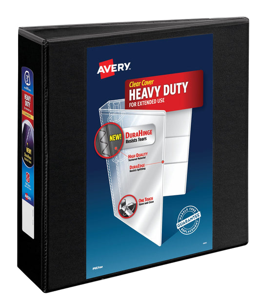 Avery Heavy-Duty View Binder with 3" One Touch Rings, Black(79693)