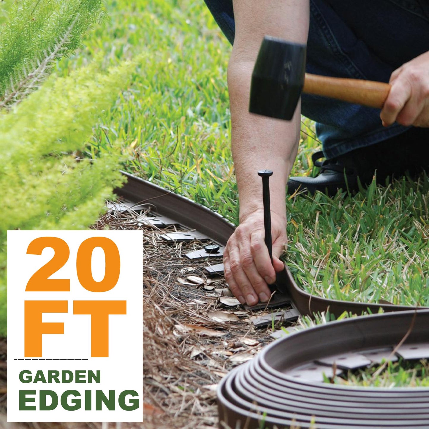 Aoipend Landscape Edging Kit 20ft, 5cm Tall Garden Edging Border Include 18 Anchoring Spikes, Black Plastic Edging Roll for Landscaping, Lawn Paver, Yard Flower Bed Edging (20Ft)