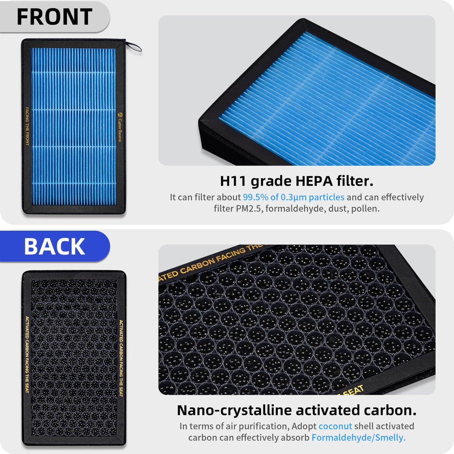 CYBERBEANS Air Conditional Replacement with Activated Carbon for Tesla Model 3 Model Y HEPA Cabin Air Filter Accessories 2016-2024/2025/2026 Upgraded Version(2 Pack)