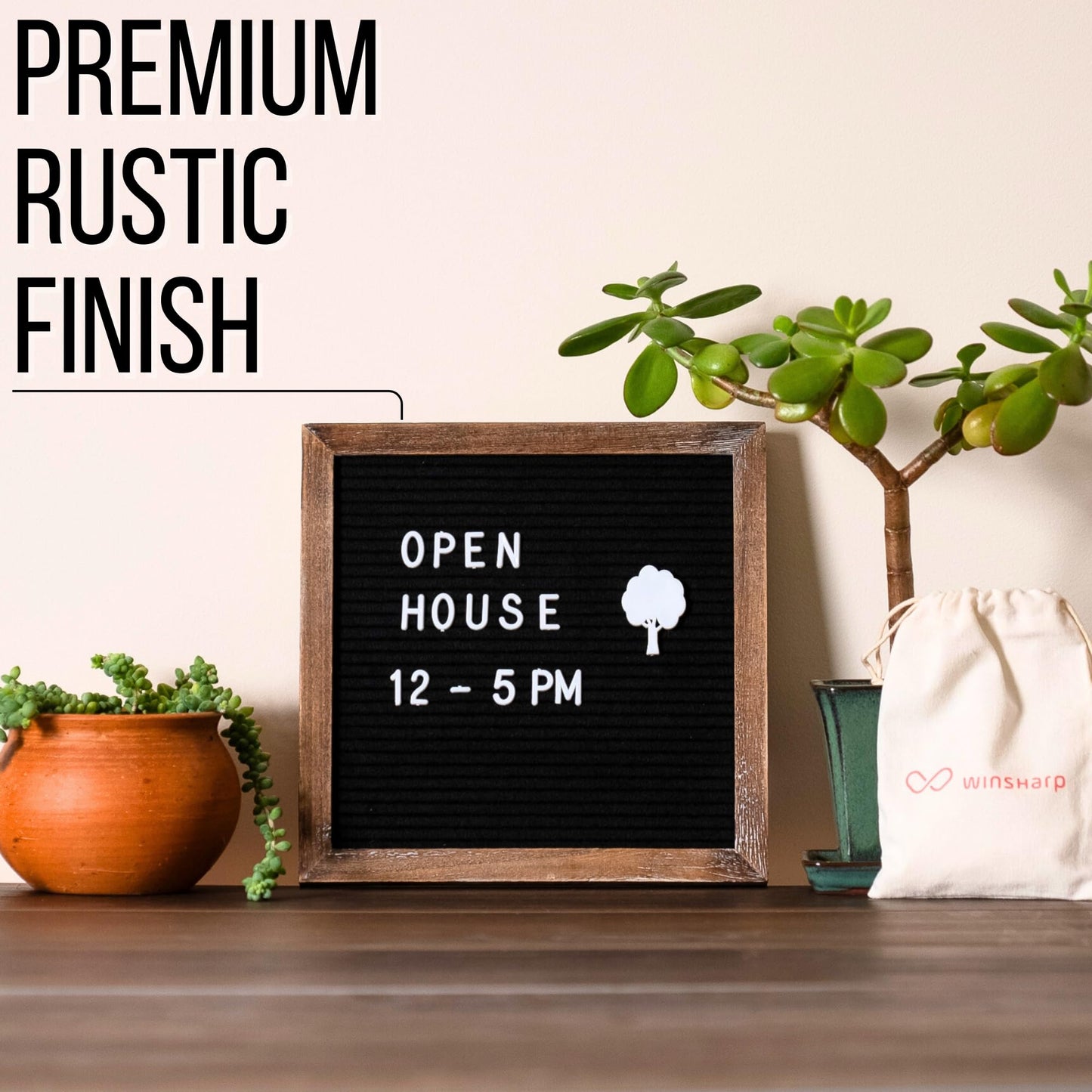 Black Felt Letter Board | 10"x10" Brown Rustic Wooden Frame Letter Board with White Letters | Premium Changeable Sign Boards for Home Decor Motivational Quotes Baby Announcement Price Menu List Message Letterboard With Stand For Small Business