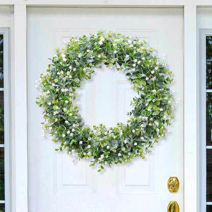 SOMYTING Artificial Eucalyptus Garland with White Flowers, 2 Packs 6Ft Artificial Greenery Garland Fake Hanging Flower Garland Plant Artificial Vines for Wedding Backdrop Arch Wall Table Decor