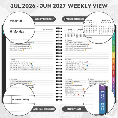 Planner 2026-2027 – Agenda 2026-2027: Planner Weekly and Monthly from July 2026 to June 2027, 8.5" x 11", 2026-2027 Calendar Planner with Monthly Tabs, Flexible Cover, Thick Paper, Inner Pocket for School Office Supplies(Black)