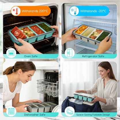 2 Pack Silicone Soup Freezer Containers with Lids, Soup Freezer Mold, Ice Trays for Freezer, Ice Cube Tray for Storing 250mL/125mL Broth, Soup, Leftovers, Sauce, Makes 8 1-Cup Portions Cubes