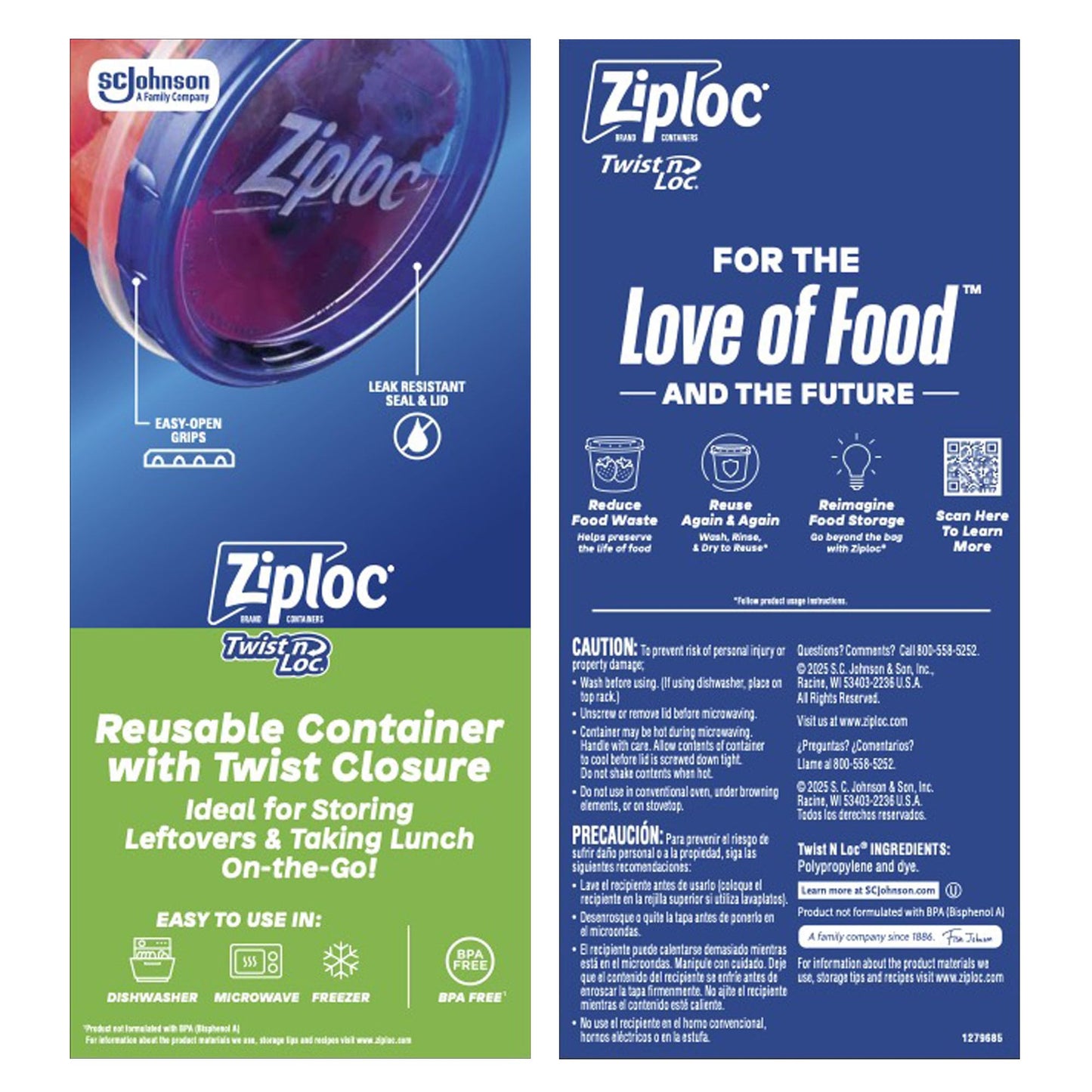 Ziploc Twist N Loc Reusable Containers, Leak-Proof Lid, Keeps Food Fresh, BPA Free, Microwave, Freezer and Dishwasher Safe Food Storage for Lunch and Leftovers, 6 Containers, 4 Cup Capacity
