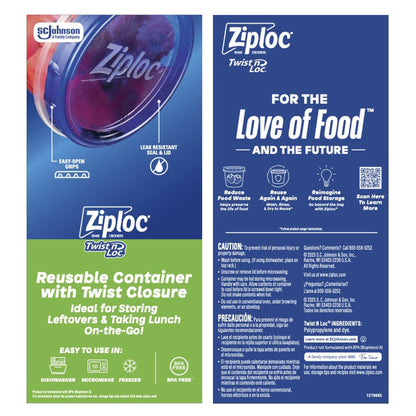 Ziploc Twist N Loc Reusable Containers, Leak-Proof Lid, Keeps Food Fresh, BPA Free, Microwave, Freezer and Dishwasher Safe Food Storage for Lunch and Leftovers, 9 Containers, 2 Cup Capacity