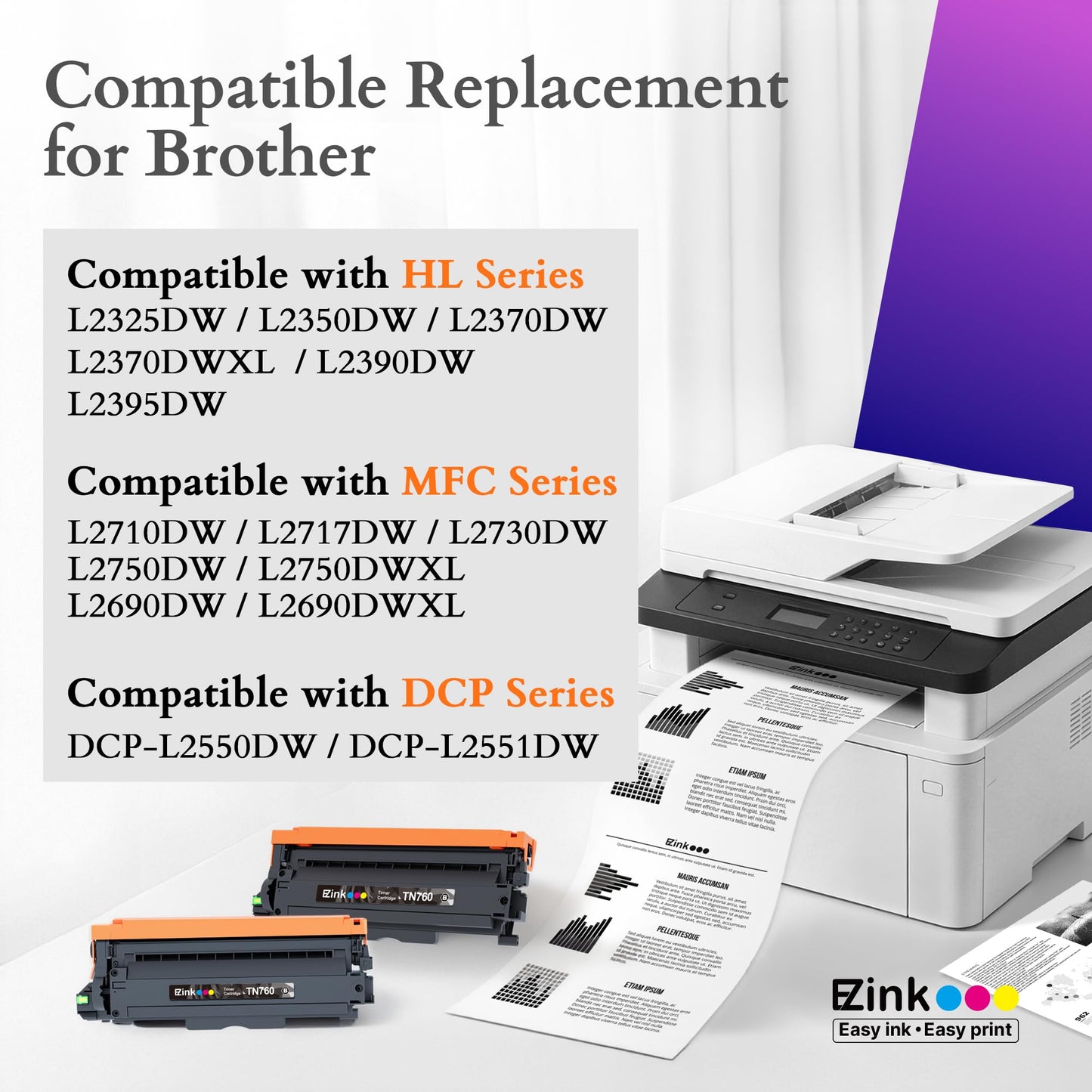 (New Chip) E-Z Ink 2 Black TN760 Toner Cartridges for Brother TN 760 Replacement TN730 TN 730 Black Toner for MFC-L2710DW MFC-L2750DW HL-L2350DW HL-L2370DW HL-L2395DW HL-L2390DW DCP-L2550DW Printer