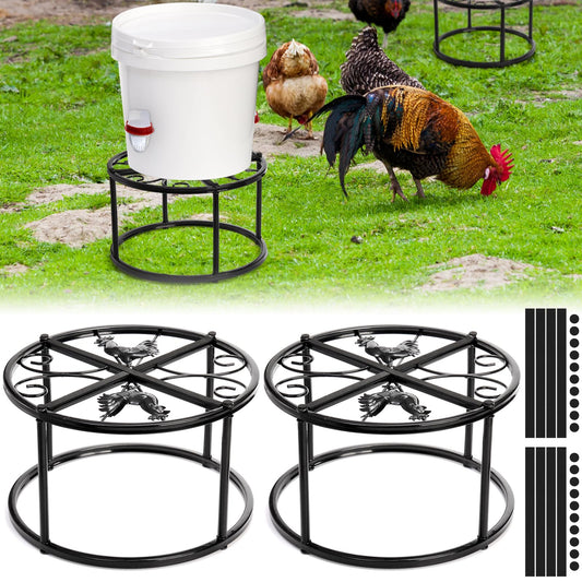 Cedilis 2 Pack Chicken Feeder Stand, Heavy Duty Iron Stand for Chicken Coop Poultry Feeder and Waterer Buckets Indoor Outdoor, Black