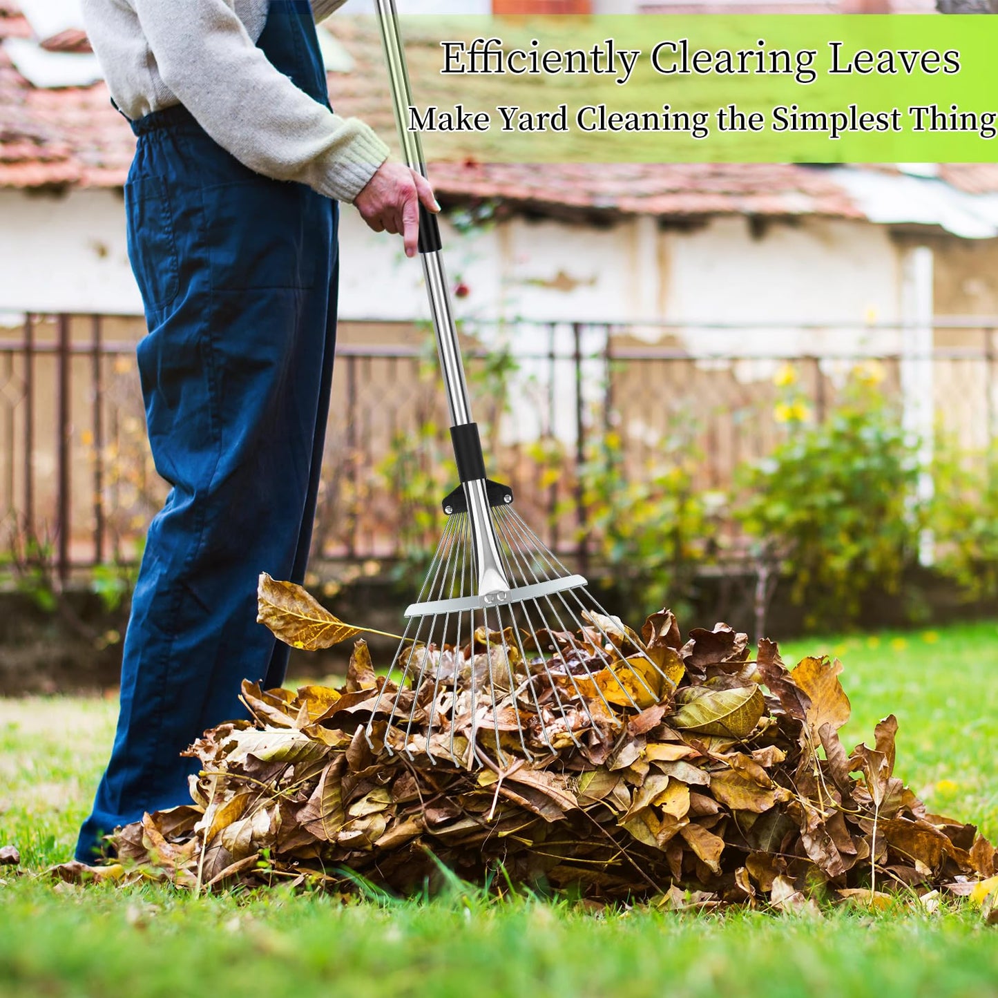 68" Heavy Duty Rake, Metal Leaf Rake with Detachable Handle, Garden Rakes for Leaves with Expandable Tines,Leaf Collector, Rakes for Lawns Heavy Duty Leaves, Debris