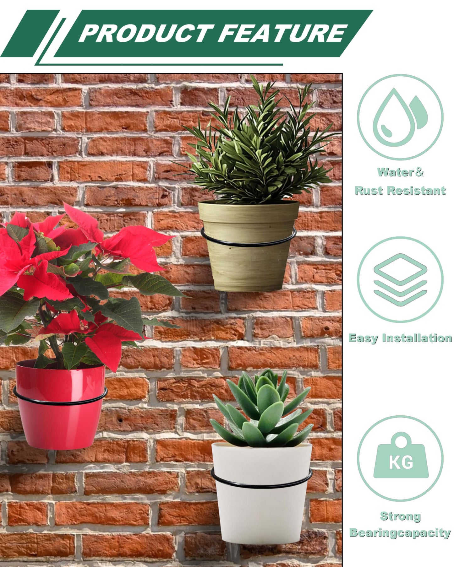 vensovo 6 Inch Metal Wall Mounted Plant Holder - 6 Pack Flower Pot Hanger Rings, Wall Planter Ring Holders Bracket Hooks Heavy Duty for Indoor and Outdoor Decor
