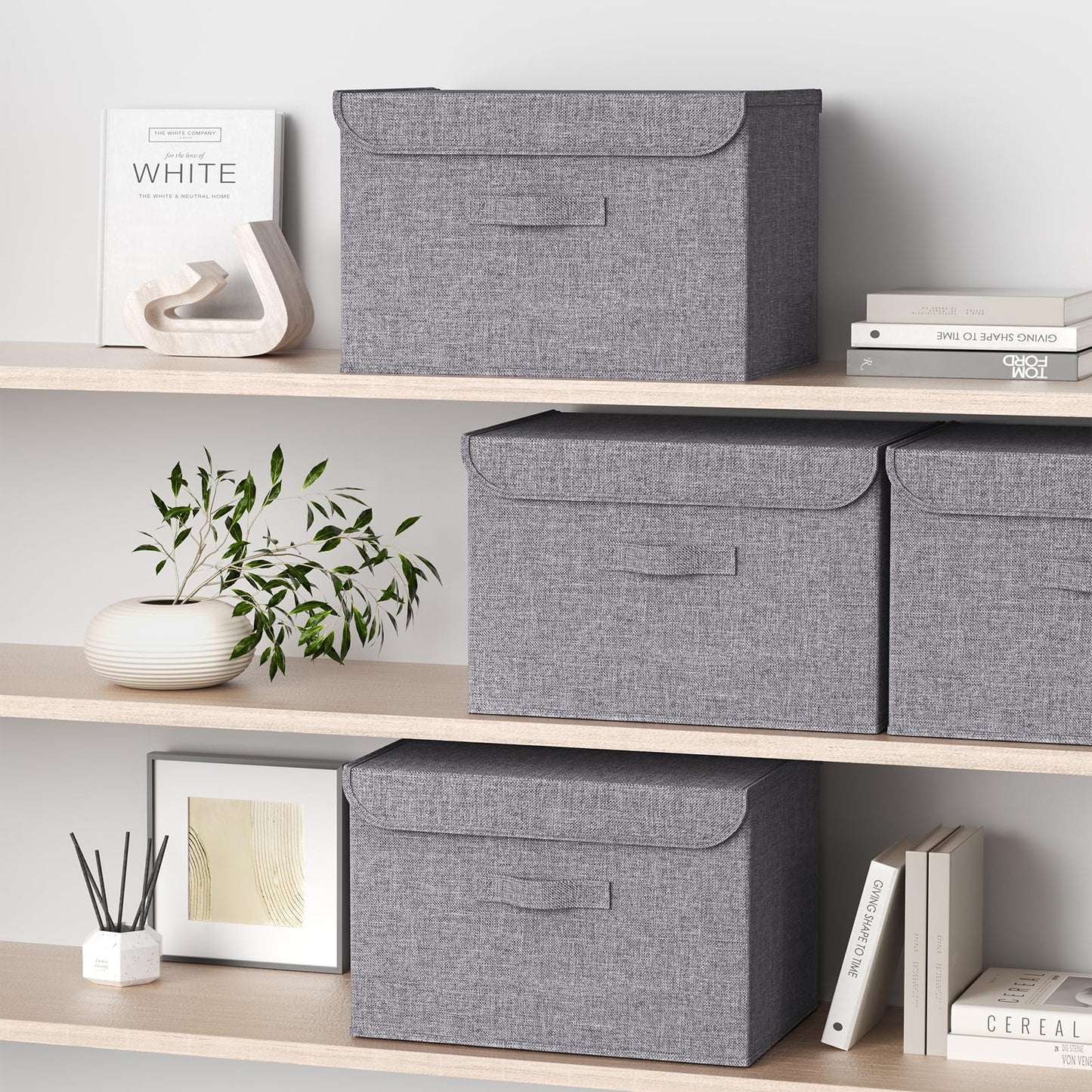 DIMJ Fabric Storage Box with Lid - 2Pcs Closet Storage Bin with Handle Organizer and Storage Foldable Decorative Basket with Lid Storage Containers Clothes,Bedroom, Office(Dark Grey)