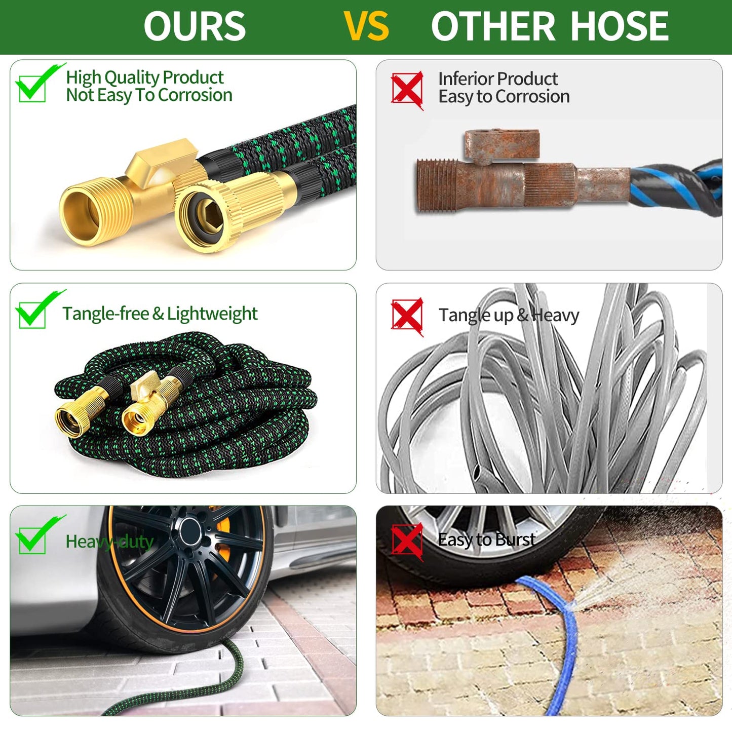 25 FT Garden Hose Expandable Hose - All New 2026 Flexible Water Hose with 10 Functions Spray Nozzle - Car Wash Hose with Solid Brass Connector, Leakproof Lightweight Expanding Pipe for Yard,Outdoor