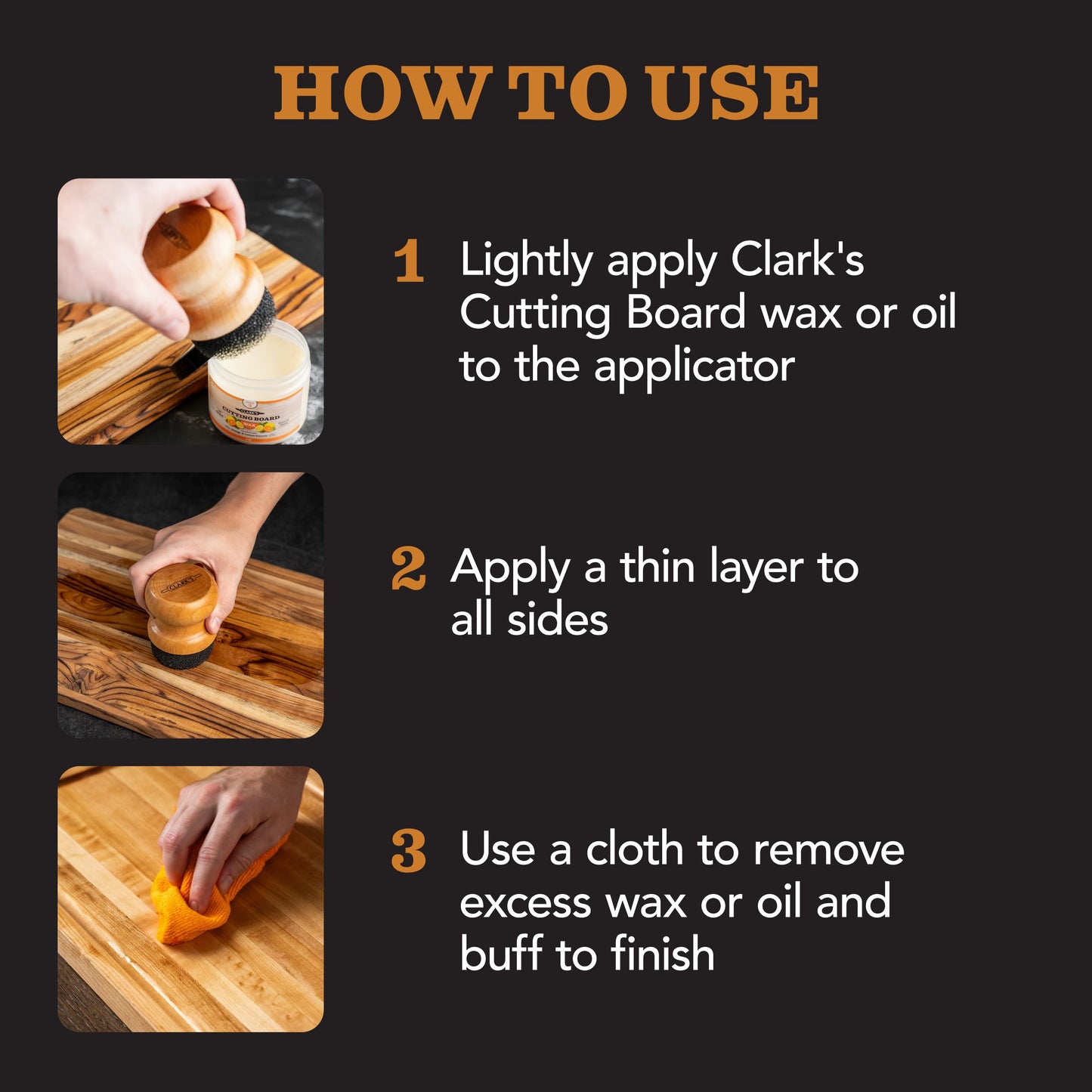 CLARK'S Round Applicator for Oil and Wax - Enhanced V2 Design - Ideal for Cutting Boards - Butcher Blocks - Wood Utensils - Cutting Board Oil Applicator - Cutting Board Sponge