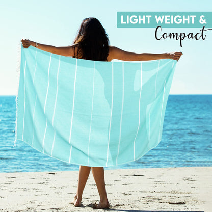 Utopia Towels 2 Pack Turkish Beach Towel, 40 by 72 Inches, 100% Cotton Oversized Sand Free Lightweight Quick-Dry, Prewashed for Soft Feel, Large Peshtemal Towel for Travel, Aqua