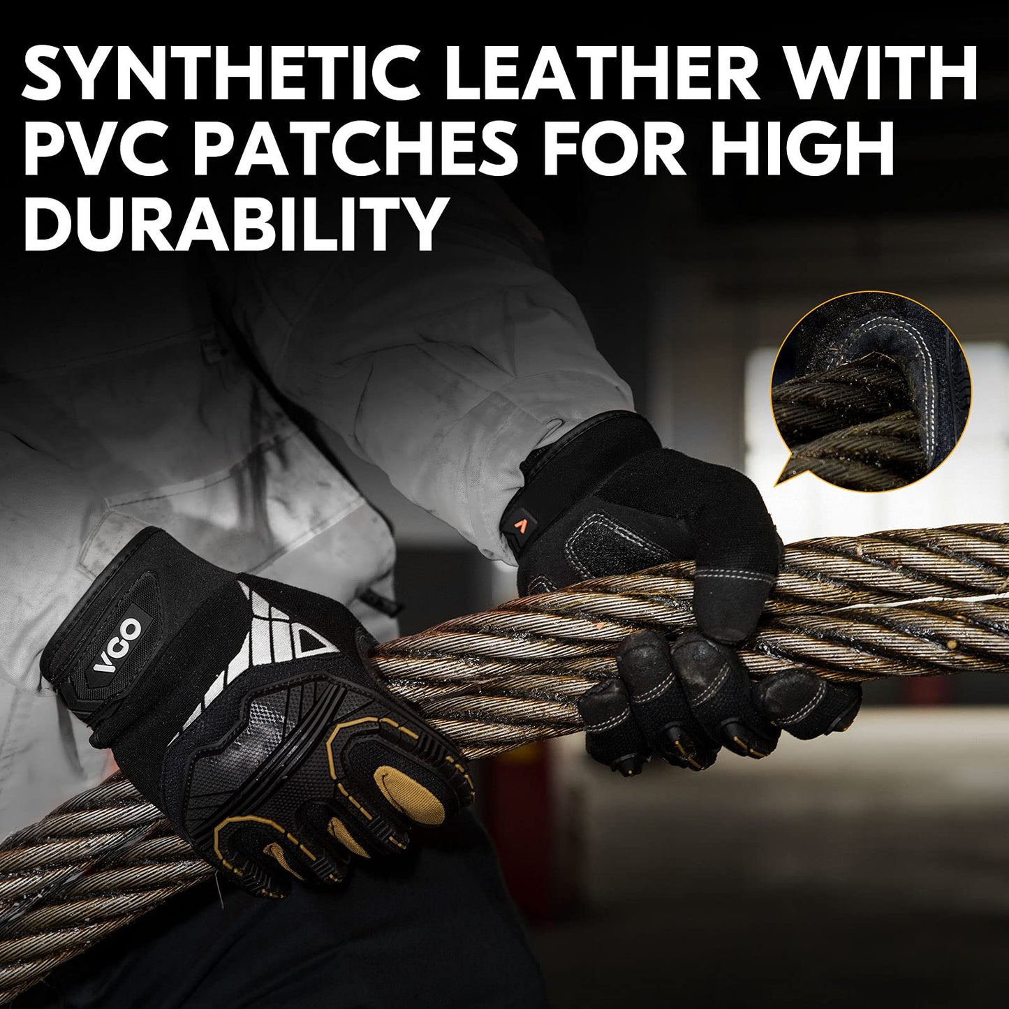 Vgo 1 Pair Heavy Duty Mechanic Gloves, Work Gloves, Impact Reducing, Touchscreen (Size L, Black, SL8849)