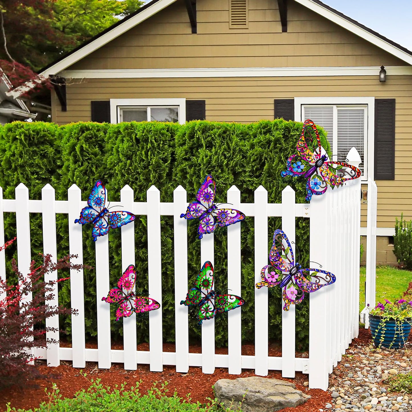 6Pcs Metal Butterfly Wall Decor, 14Inch/9Inch Outdoor Butterfly Wall Art for Fence Garden Yard Room Patio Balcony Decorations