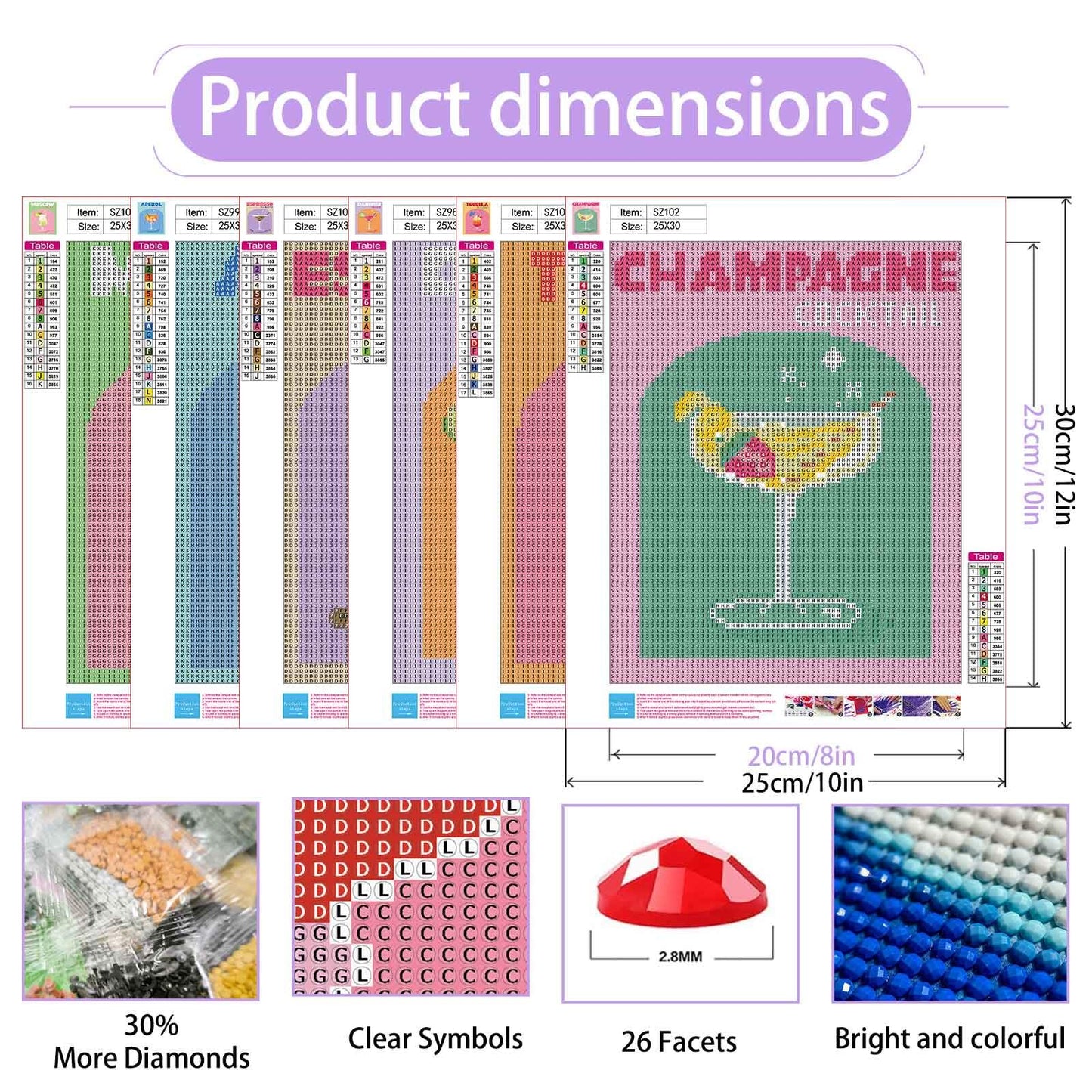 6 Pack Cocktail Diamond Art Kits for Adults - Diamond Painting Kits for Adults,Cocktail 5D Diamond Art for Gifts and Home Wall Decor 10x12inch