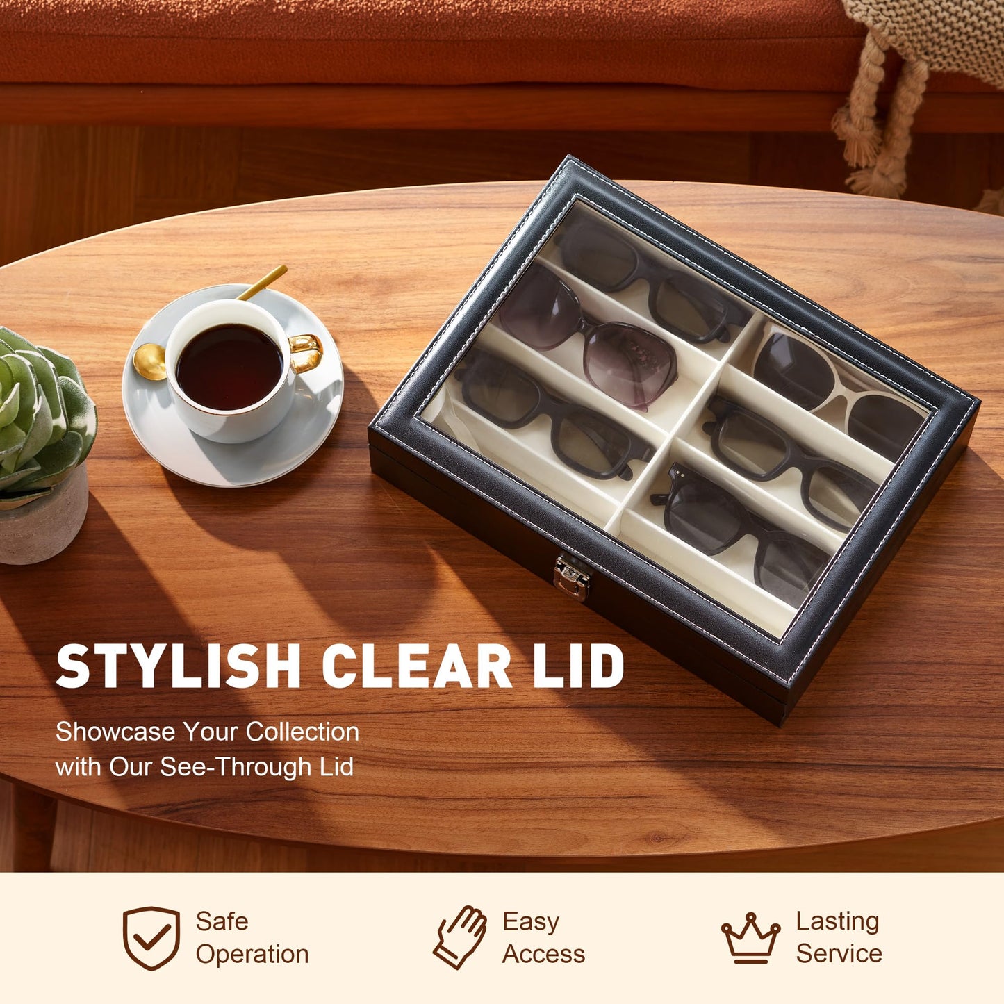 CO-Z Leather Multi Sunglasses Organizer Box for Women Men, Eyeglasses Eyewear Display Case, Sunglass Glasses Storage Box (8 Slot)
