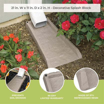 Suncast SB24 Rain Gutter Downspout Splash Block, Light Taupe