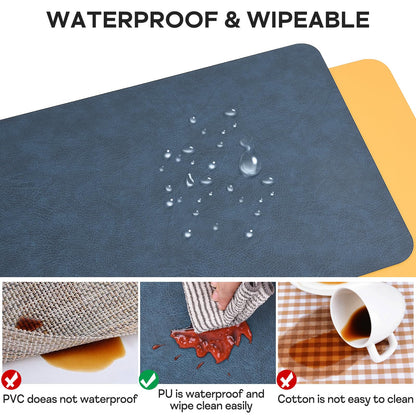 APLKER Leather Placemats Set of 6 Table Mats Heat Resistant Dual Sided Place Mats, Waterproof Wipeable Dining Vinyl Table Mats Set of 6 for Home Party Outdoor,16.9 x 11.8 inch - Navy/Yellow