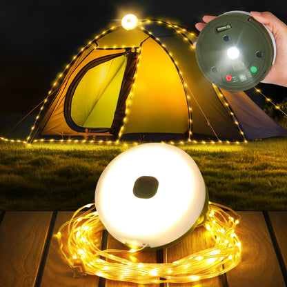 YUNJAYI Retractable Camping String Lights, 33FT 3000mAh Rechargeable 4 in 1 Camp Lights String with 9 Lighting Modes, Outdoor String Lights Waterproof, Portable Camping Lights for Yard, Tent & Hiking