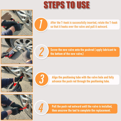 Tire Valve Stem Quick Replacement Tool Kit（51025）, Valve Stem Installation Tool for Cars, Trucks,ATVs,etc. with 4PCS TR413 Valve Stems.