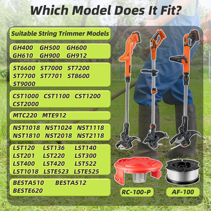 Chway 19 Pcs AF-100 Weed Eater Spools Compatible with Black and Decker String Trimmer, 0.065″ AFS Automatic Feed Replacement Spool, 16 Pcs Trimmer Spools(480ft Total), 3 Pcs RC-100-P Caps and Springs