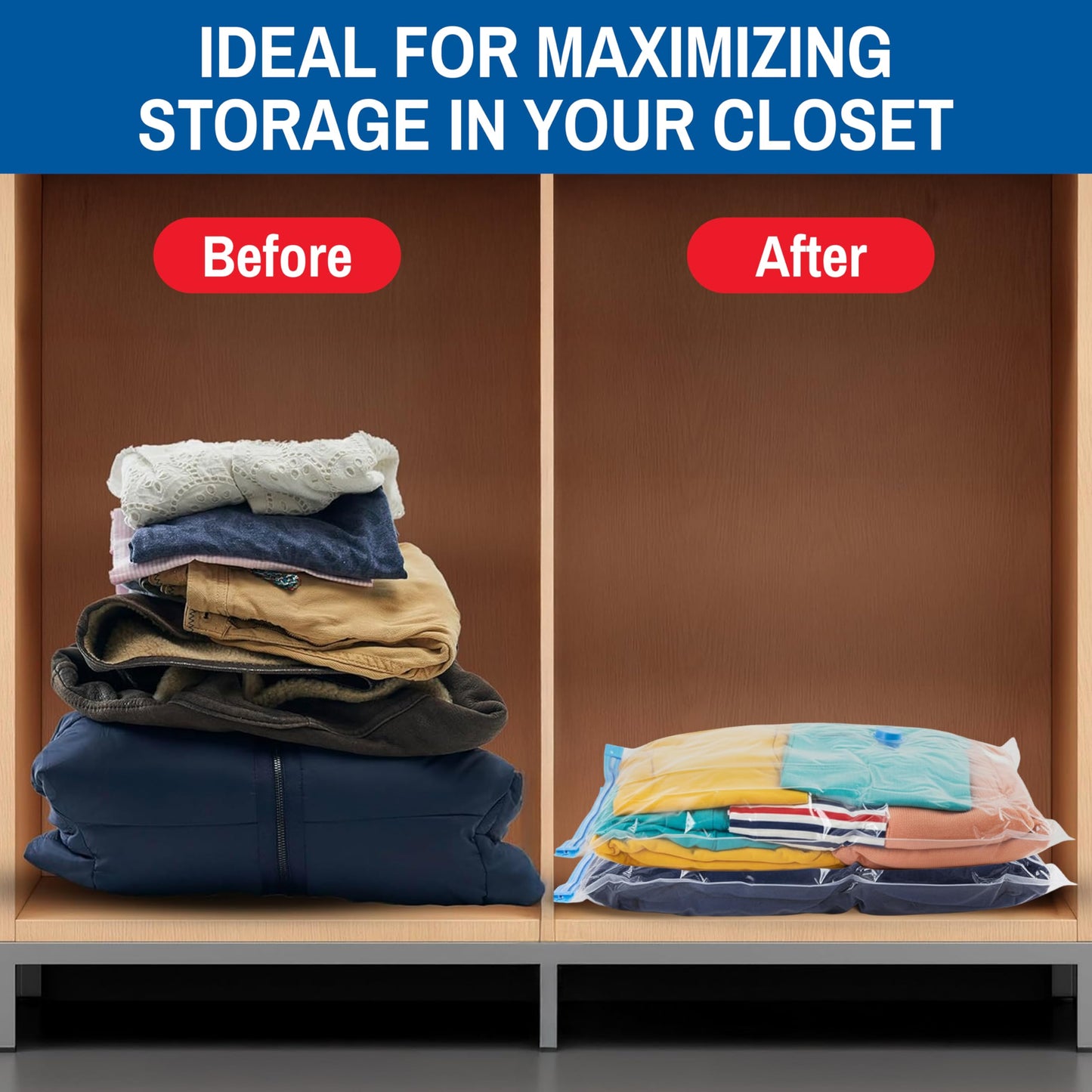 10-Pack Vacuum Storage Bags, Medium by Spacesaver - 70 x 50 cm Vacuum Seal Bags for Clothing, Blankets and Bedding - 80% More Storage - Triple Seal Valve Bag for Travel with Hand Pump Included