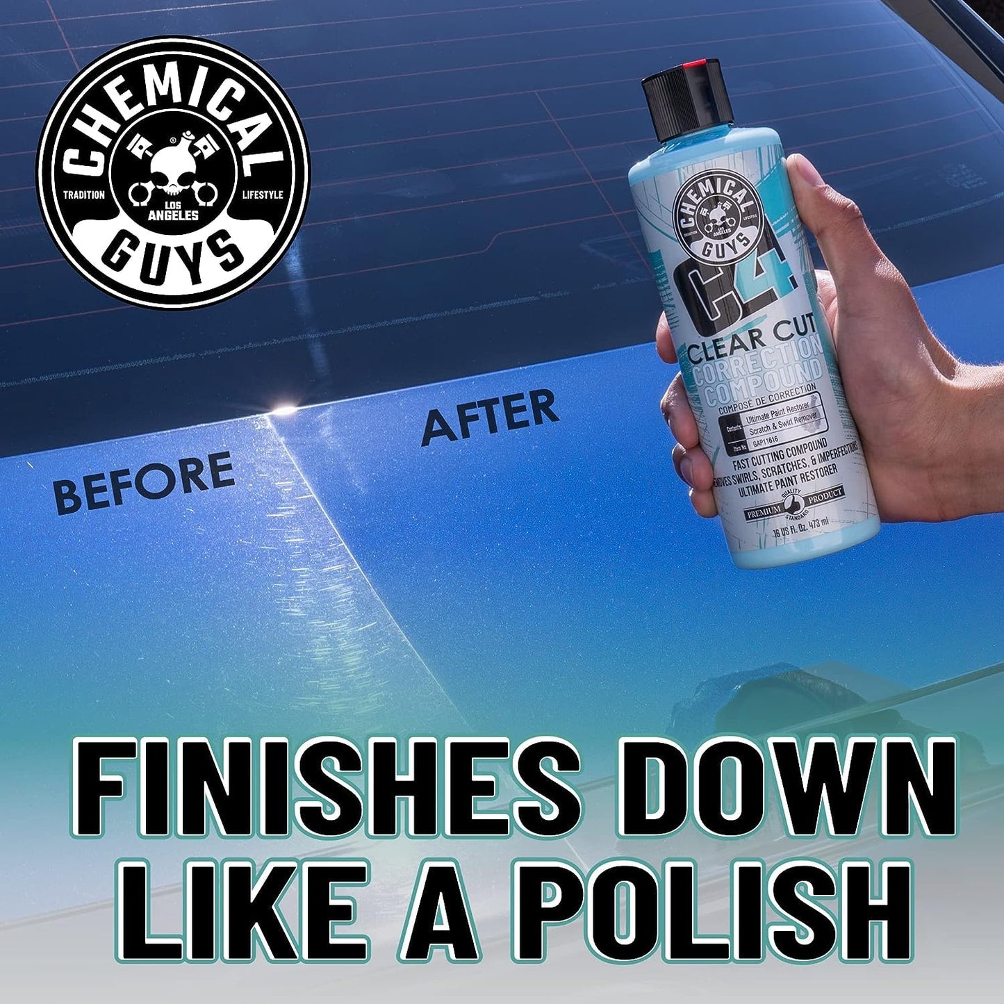 Chemical Guys C4 Clear Cut Correction Compound (Paint Correction - Fixes Scratches, Swirls & Holograms), 473 ml