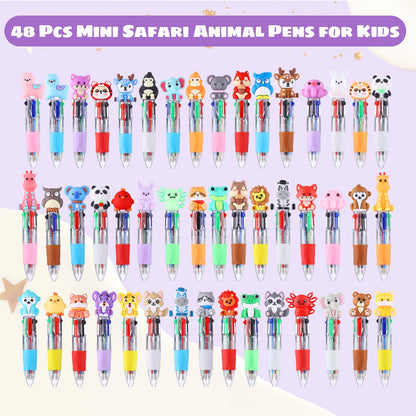 48 Pack Multicolor Pen in One Animal Party Favors 4-in-1 Fun Pens Cute Pens Retractable Mini Ballpoint Pen for Classroom Gifts Birthday Gifts Teacher and School Supplies