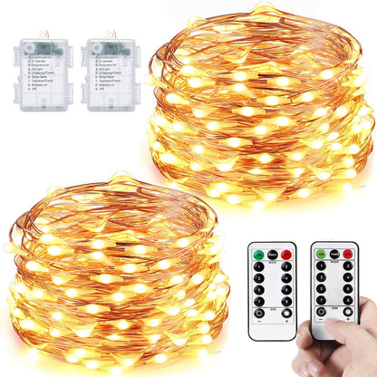 [2 Packs] Fairy Lights Battery Operated, LeMorcy Total 66ft 200LEDs Waterproof String Lights with 8 Modes Remote Timer, Copper Wire Twinkle Lights for Bedroom Party Garden Backyard Patio Xmas Décor