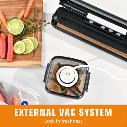 Vacuum Sealer Machine, Kitchen in the Box Campact Food Sealer, Dry/Moist Food Modes&5 Temperature Settigs, One-touch Sealer Machine with External Vacuum System, 15pcs Bags for Sous Vide, Black