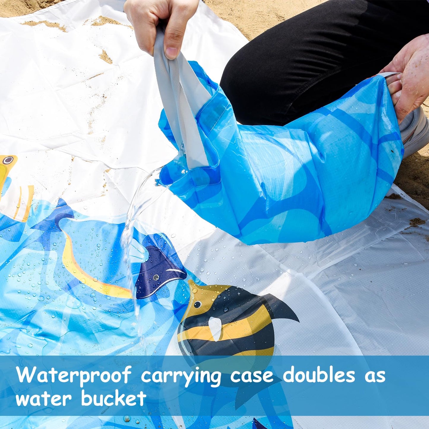 1Pc Beach Pool, 2X2m Portable Pool Blue Beach Mat Paddling Pool with Printed Storage Bag for Boys Girls