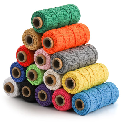 ZEAYEA 15 Rolls Macrame Cord, 2mm x 480 Yards Natural Cotton Twine String Cord, 3 Strand Twisted Soft Macrame Rope for Artworks, Wall Hanging, Plant Hangers, Crafts, Knitting, Wrapping String