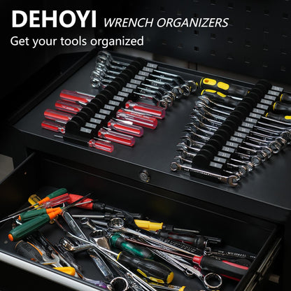 48PCS Magnetic Wrench Organizer for Tool Drawer,Wrench Holder with Metric&SAE Label,Modular Tool Storage Rack for Screwdriver and Ratchet，Strong Magnetic Base,gift for Mechanics Men（Black with magnet）