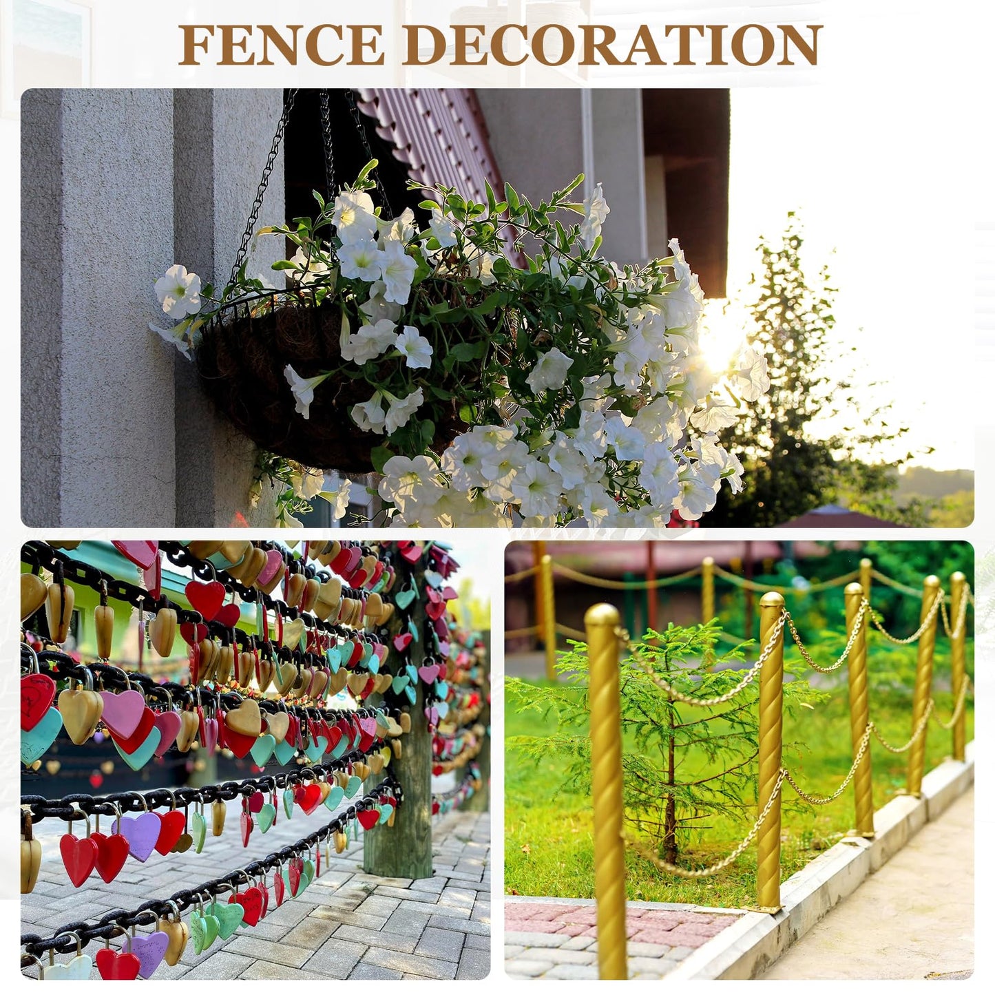 MECCANIXITY Plastic Chain 50 FT/15.5 M, Safety Chain White Plastic Chain Link Barrier with Zip Ties and S-Hooks for Crowd Control Queue Line Fence Decoration