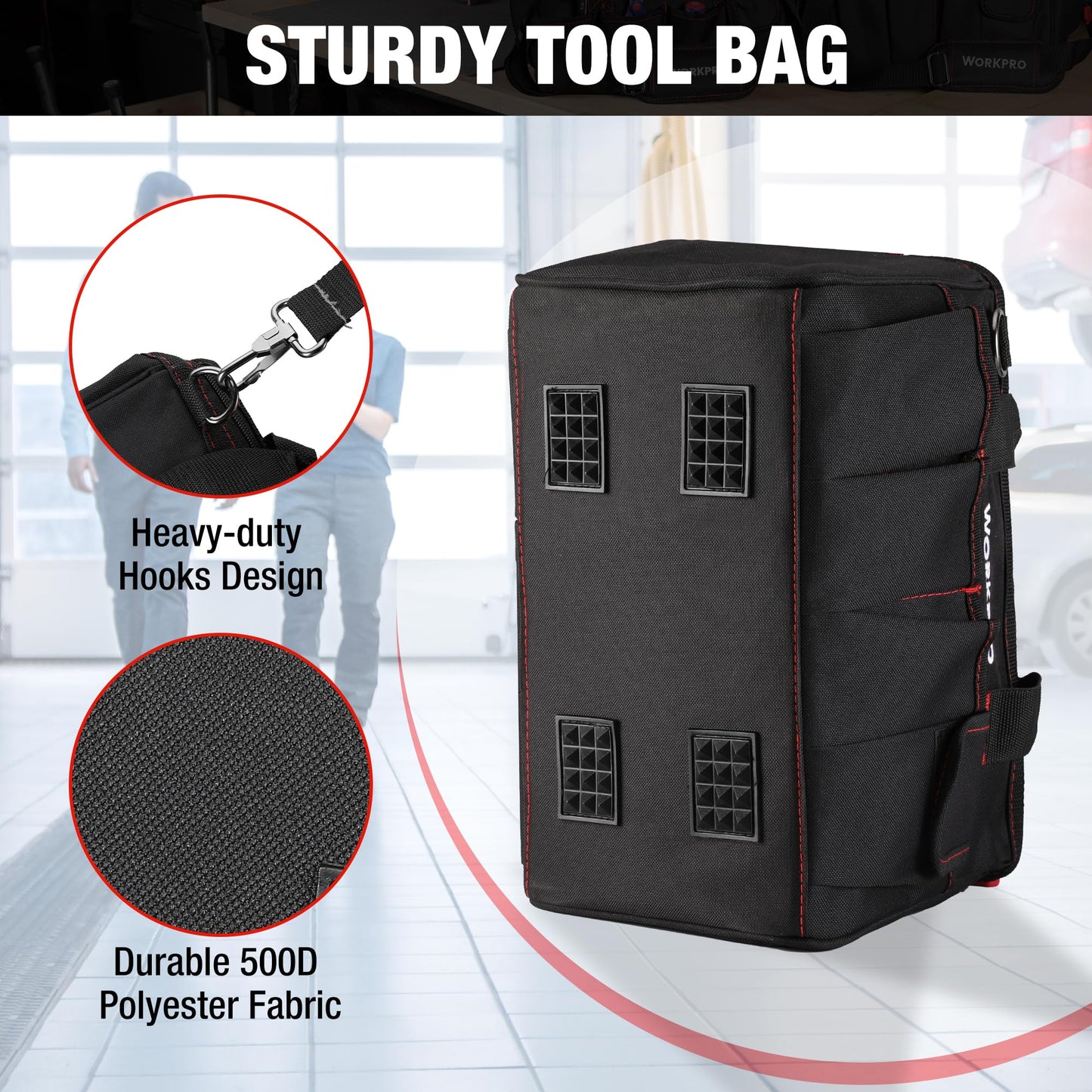 WORKPRO Close Top Wide Mouth Tool Bag Storage Organizer Close Tote, 14"