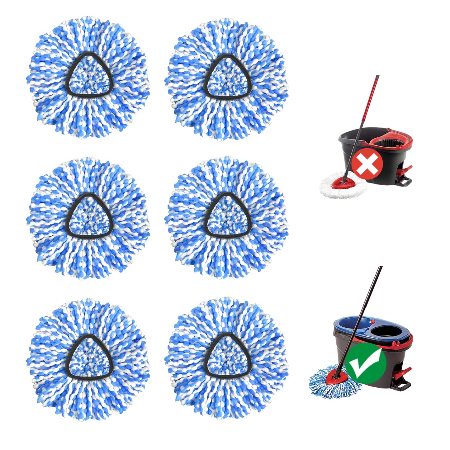 Spin Mop Head Refill, 6Pcs Rotating Triangle Mop Head, Microfiber, Machine Washable
