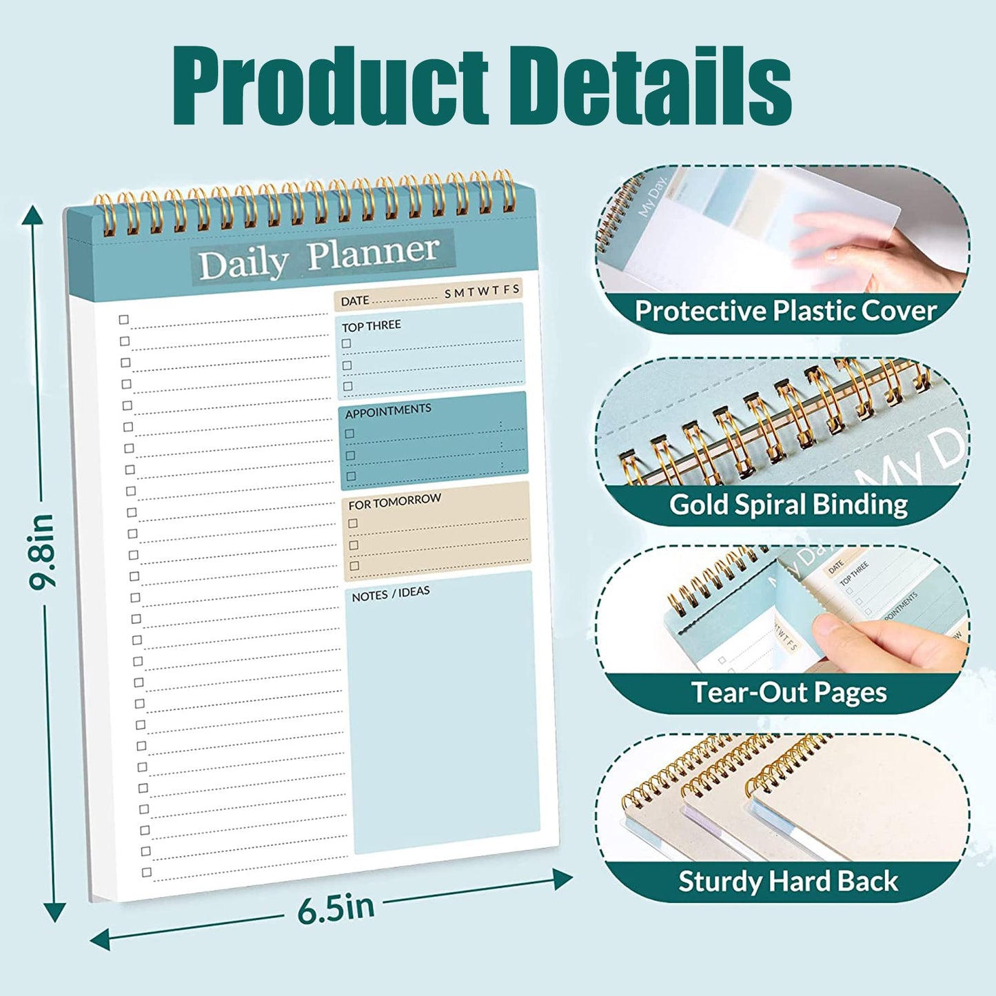 Daily Planner Notepad, 4 Pack To Do List Notepad, 52 Pages, Undated Planner and Organizer, A5, Daily Tasks Planner, Office Schedule Agenda
