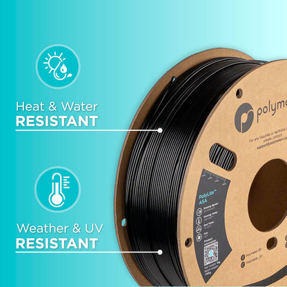 Polymaker ASA Filament 1.75mm Jet Black, 1kg 3D Printing Filament, Heat & Weather Resistant - ASA 3D Printer Filament Perfect for Printing Outdoor Functional Parts