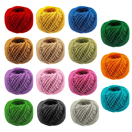 Swpeet 15 Pcs Jute Twine with 15 Color 2mm 3 Ply Natural Jute String for Gift Packing, Plant Hanging, Artworks, DIY Crafts, Picture Display and Embellishments and Christmas Tree Decoration