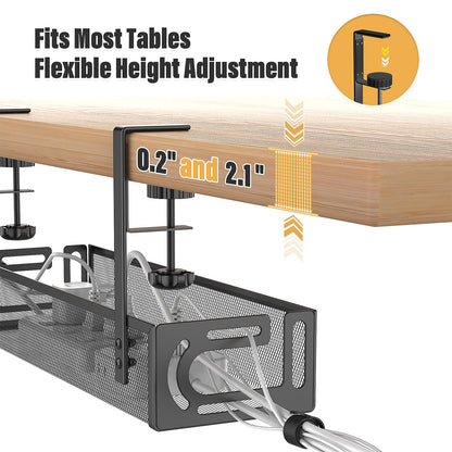 Under Desk Cable Management Tray No Drill, Metal Mesh Cable Tray with Clamp for Desk Wire Management, Desk Cable Management Box and Cord Organizer for Office, Home