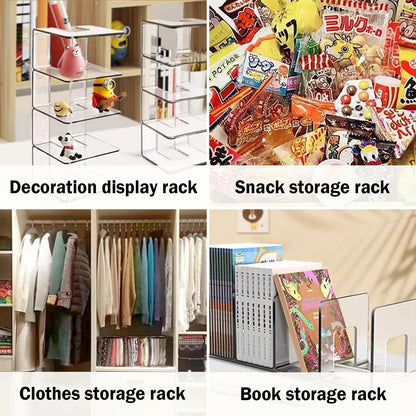 Chris.W 2 Pack Clear Acrylic Desk File Sorter, Purse/Handbag Organizer Clutch Divider, 4-Section Mesh File Folder Shelf Storage Stand Holder Rack for Bookshelf Book Envelopes Mail Binder (Clear)
