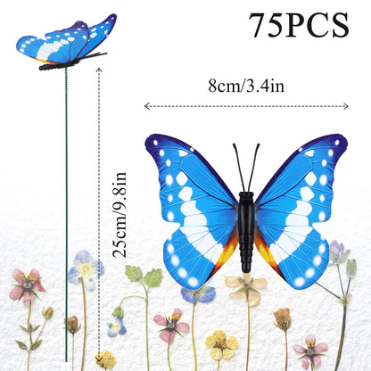 Augshy 75 PCS Butterfly Garden Decor Stakes, PVC Waterproof Gardening Art Butterfly Ornaments for Outdoor Yard Lawn Home Decoration (Luminous)