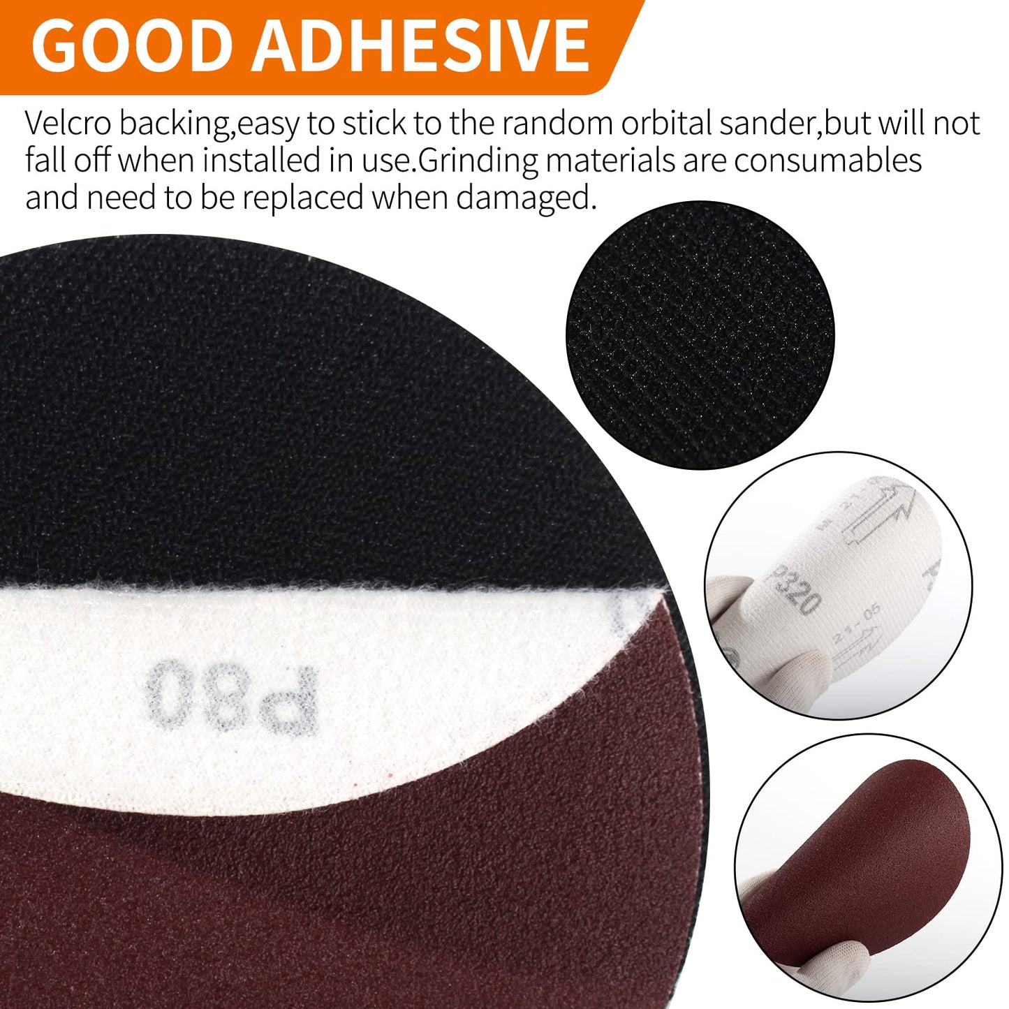 Pomsare 80PCS Angle Grinder Sanding Discs, 5 Inch Upgraded Hook and Loop Backing Pad Attachments with 5/8-11 Threads, Sanding Pad for Wood Sanding Buffing Polishing(40/60/80/120/180/240/320/600 Grit)